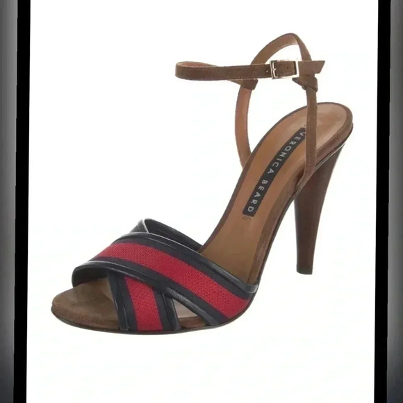 Veronica Beard OLYMPIA FABRIC/LEATHER ANKLE-WRAP SANDALS - Picture 4 of 7